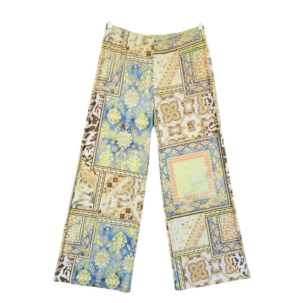 Chicos Womens Patchwork Print Wide Leg Pants Size Medium‎ Multi Color Stretch